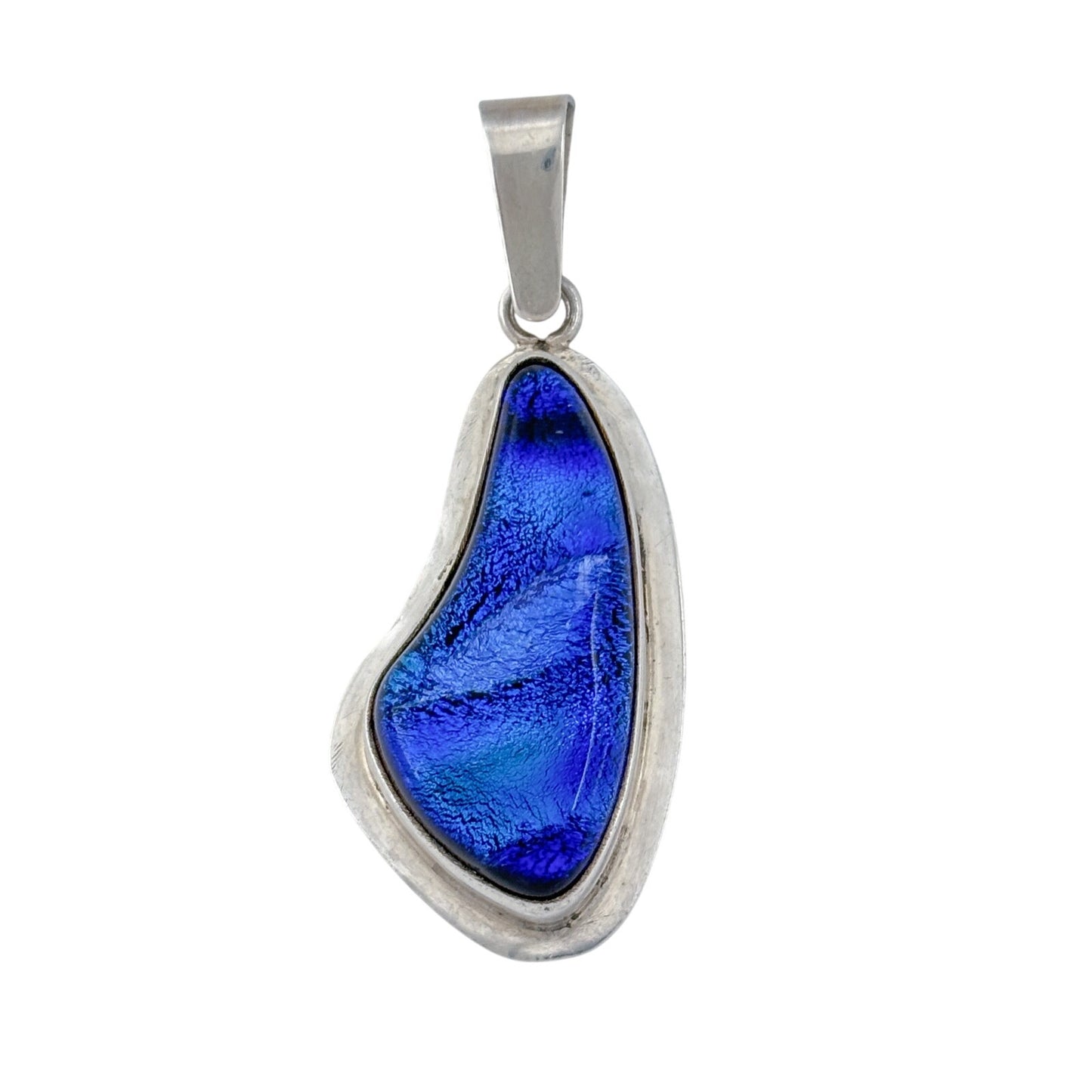 Vintage Sterling Silver 925 Blue Dichroic Glass Pendant