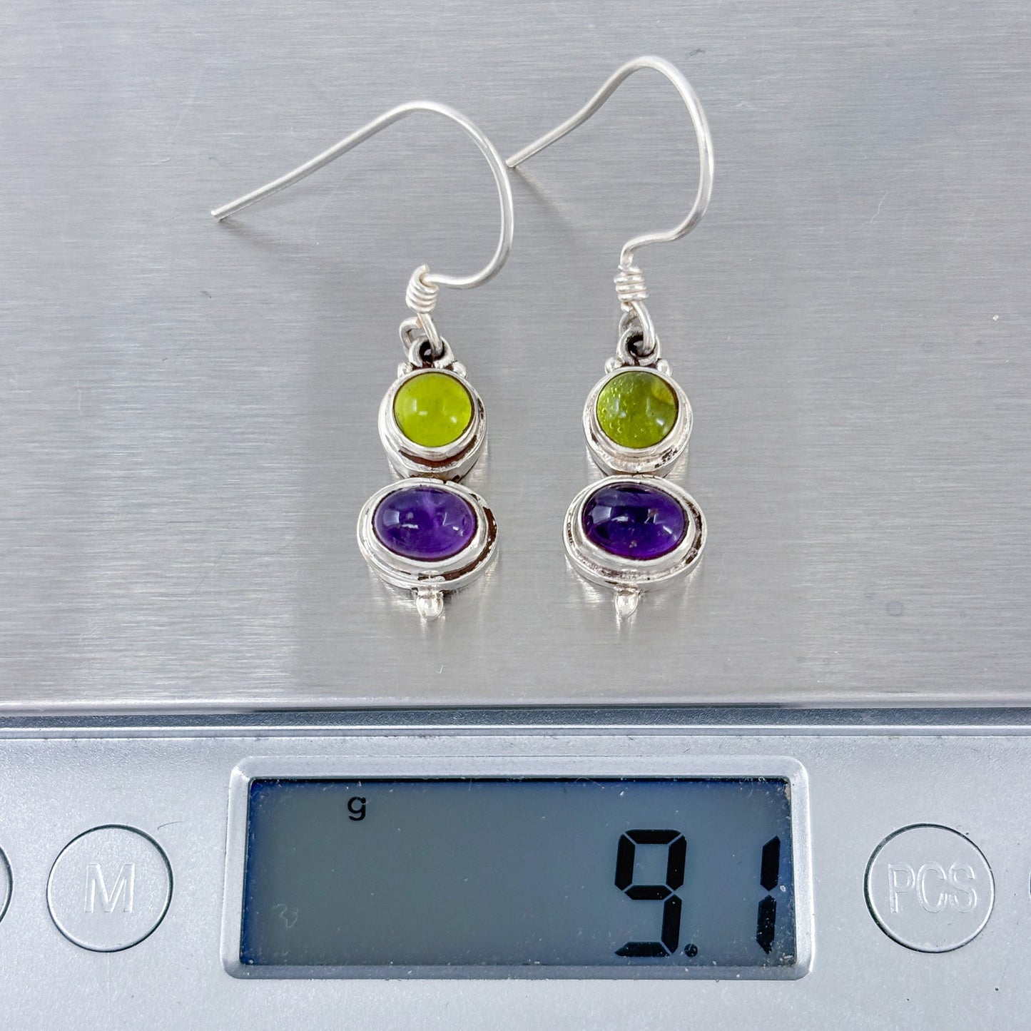Estate Sterling Silver 925 Amethyst Glass Dangle Earrings
