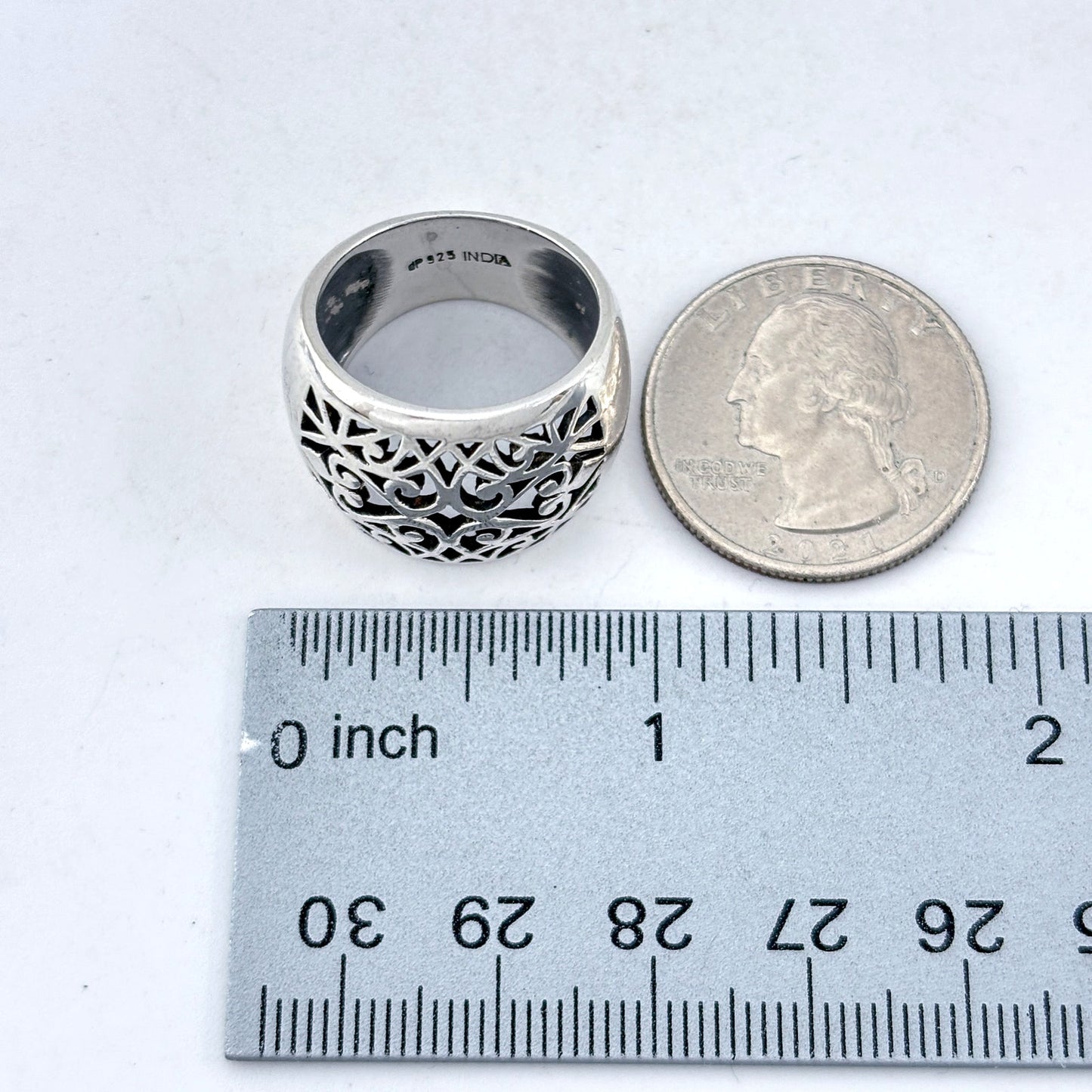 Vintage Sterling Silver 925 Domed Filigree Band Ring Size 8.5