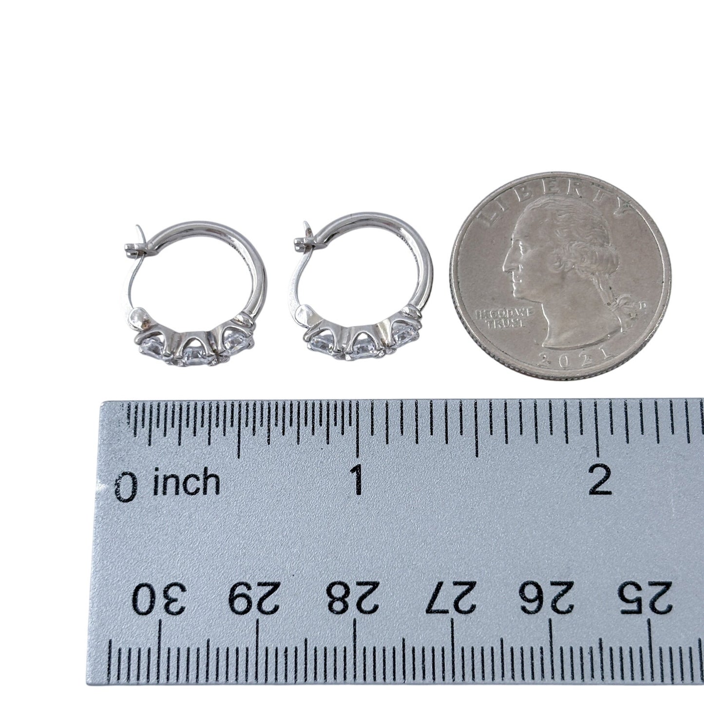 Vintage Sterling Silver 925 Cubic Zirconia Huggie Hoop Earrings