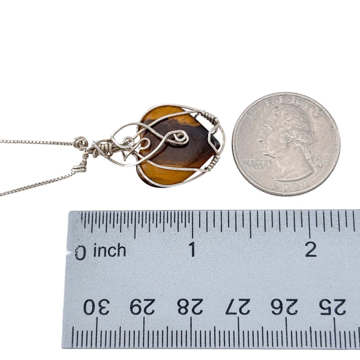 Vintage Sterling Silver 925 Tigers Eye Heart Pendant Necklace 18-20"