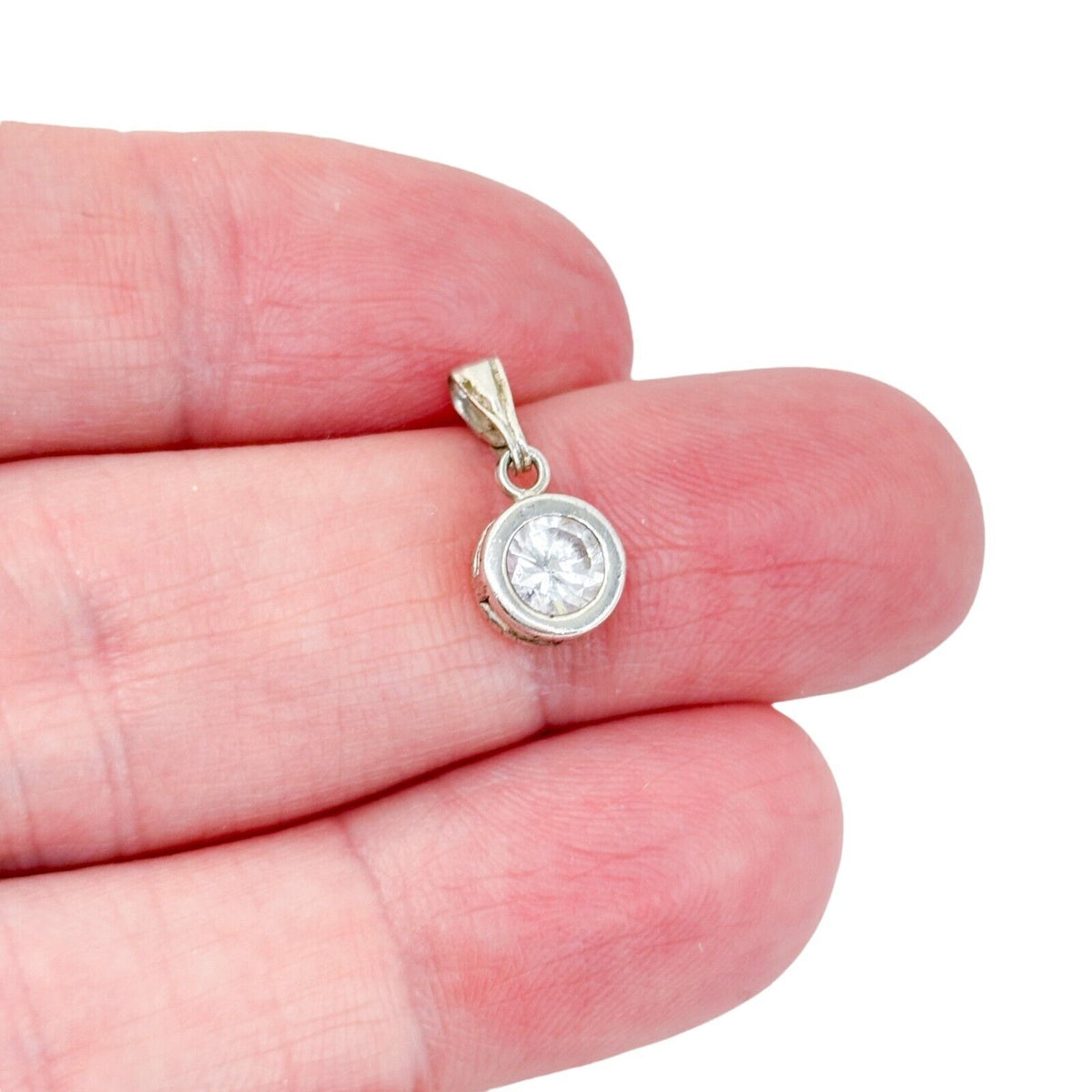 Vintage Sterling Silver 925 Cubic Zirconia Bezel Pendant