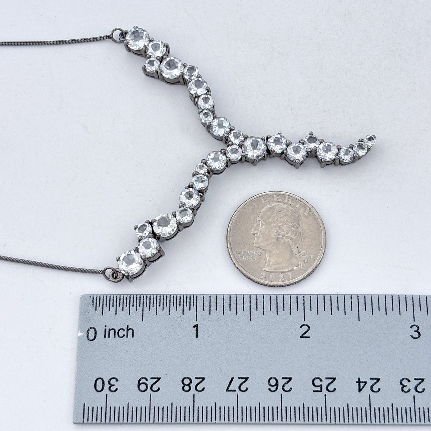 Vintage Sterling Silver 925 White Topaz Y Necklace 20"