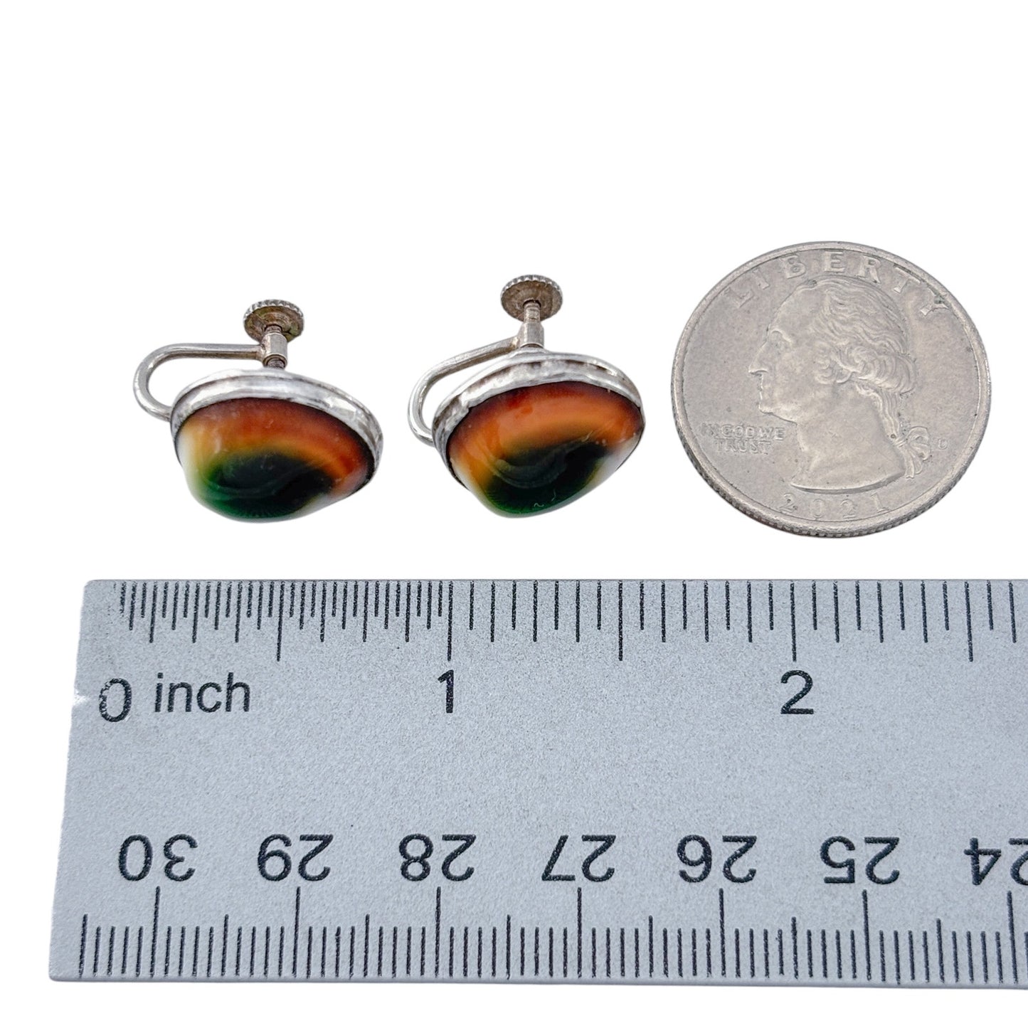 Vintage Sterling Silver 925 Green Cat’s Eye Shiva Shell Earrings
