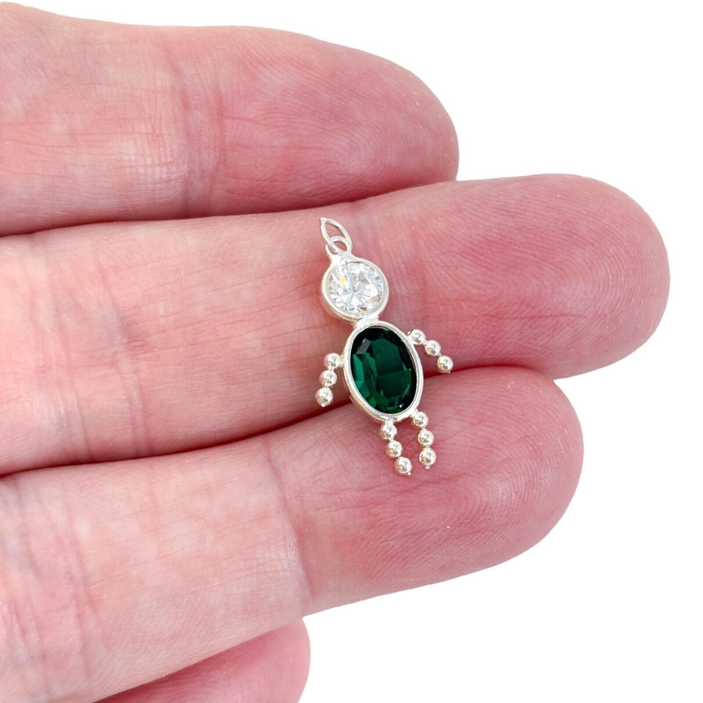 Vintage Sterling Silver 925 Green Cubic Zirconia Boy Charm Pendant