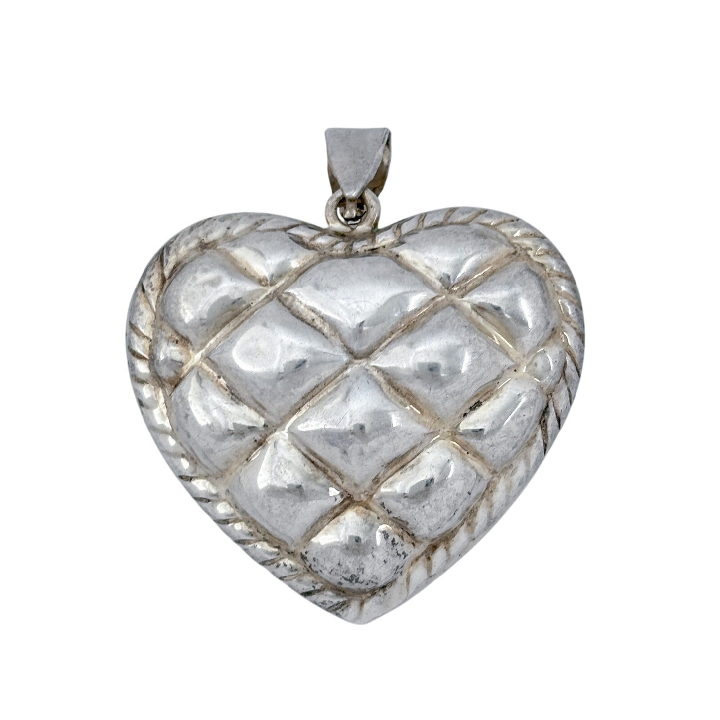 Vintage Sterling Silver 925 Puffed Quilted Heart Pendant