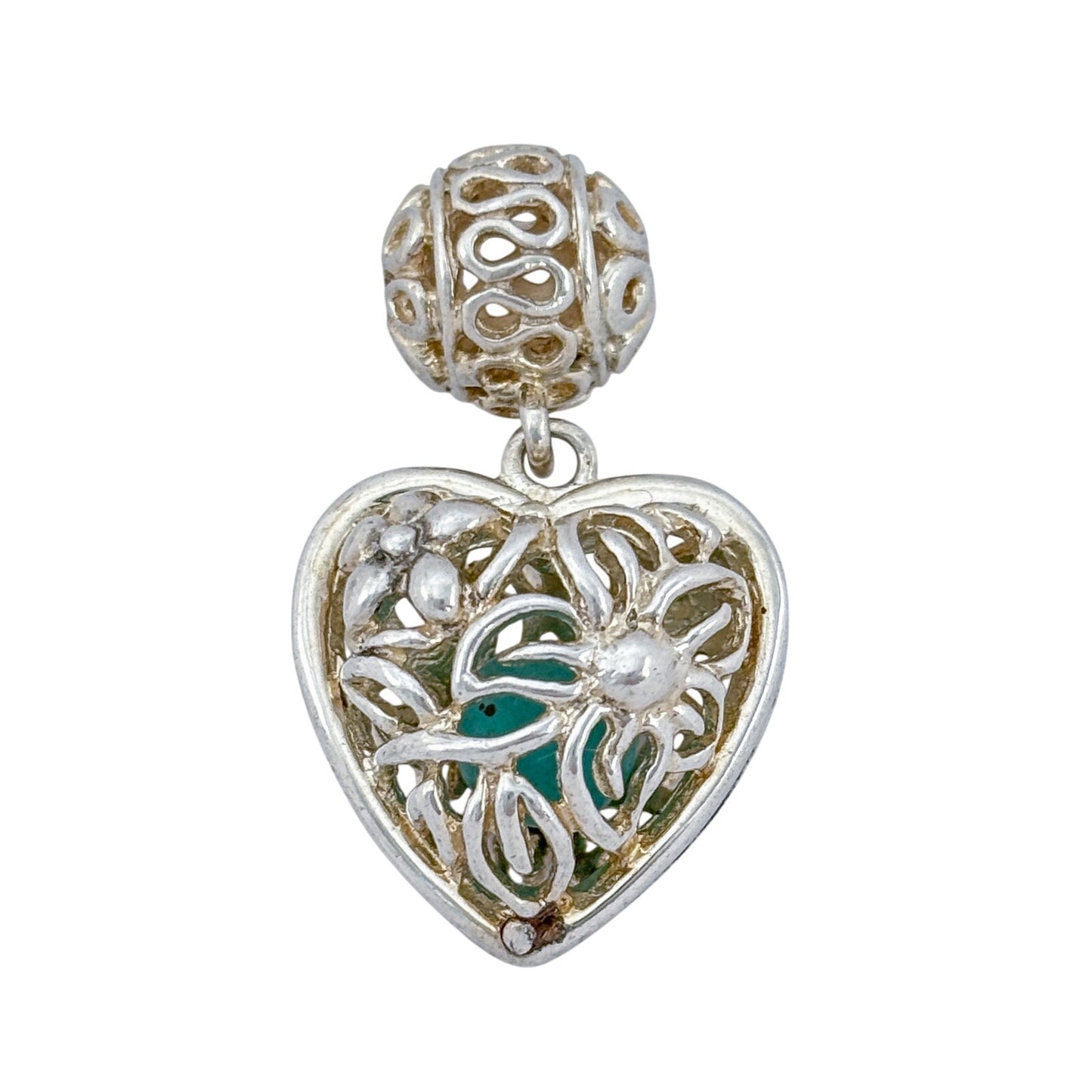 Vintage Sterling Silver 925 Green Stone Heart Cage Pendant