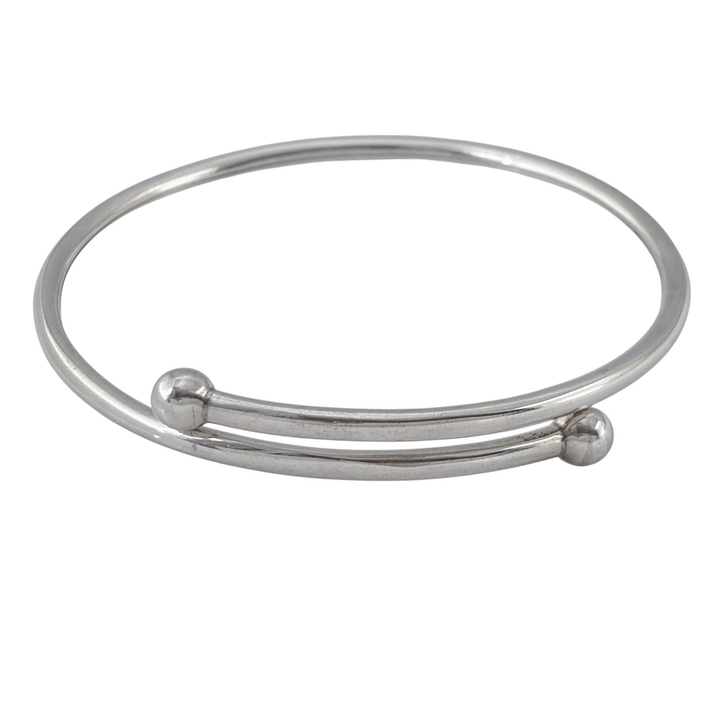 Vintage Sterling Silver 925 Ball Tip Cross Over Bangle Bracelet 7.75"
