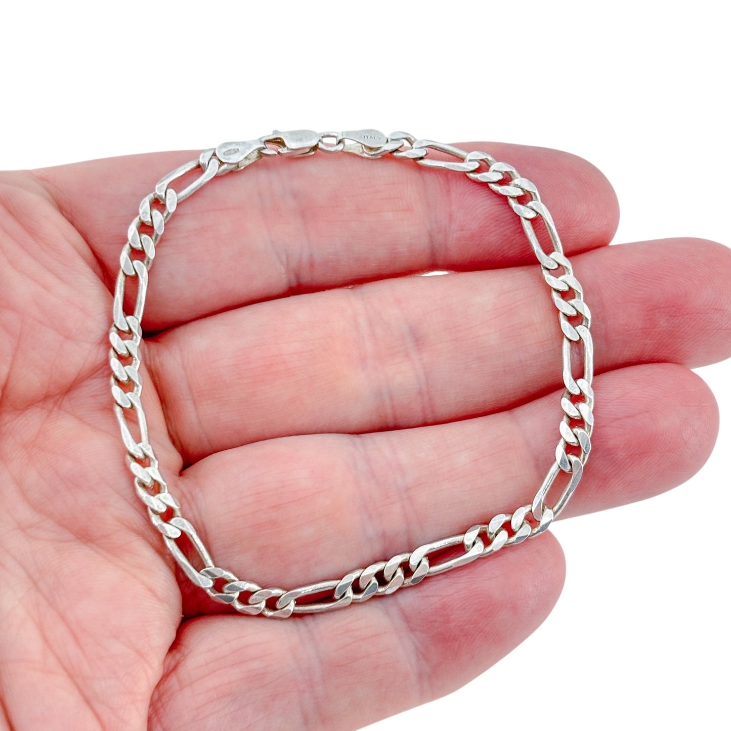 Vintage Italian Sterling Silver 925 Italy Figaro Chain Bracelet 8"