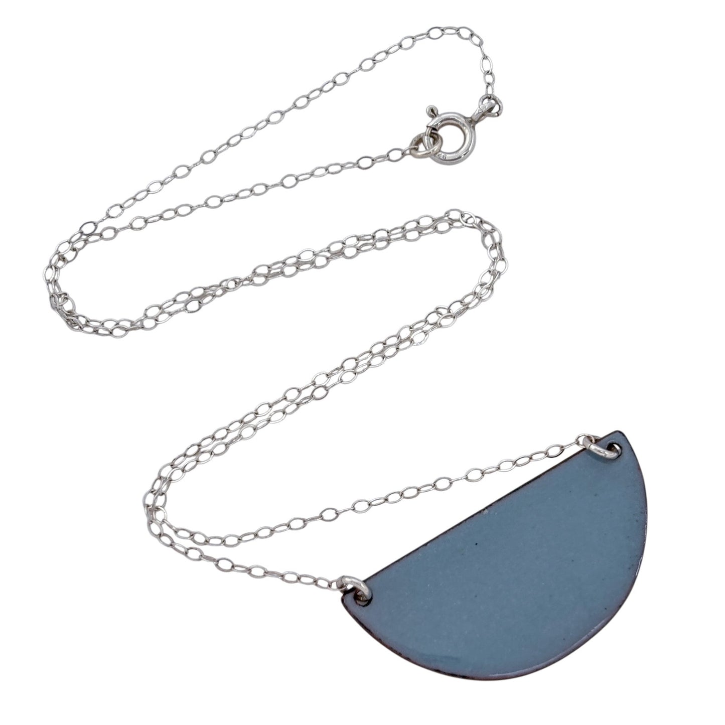 Vintage Sterling Silver 925 Blue Half Moon Pendant Necklace 18"