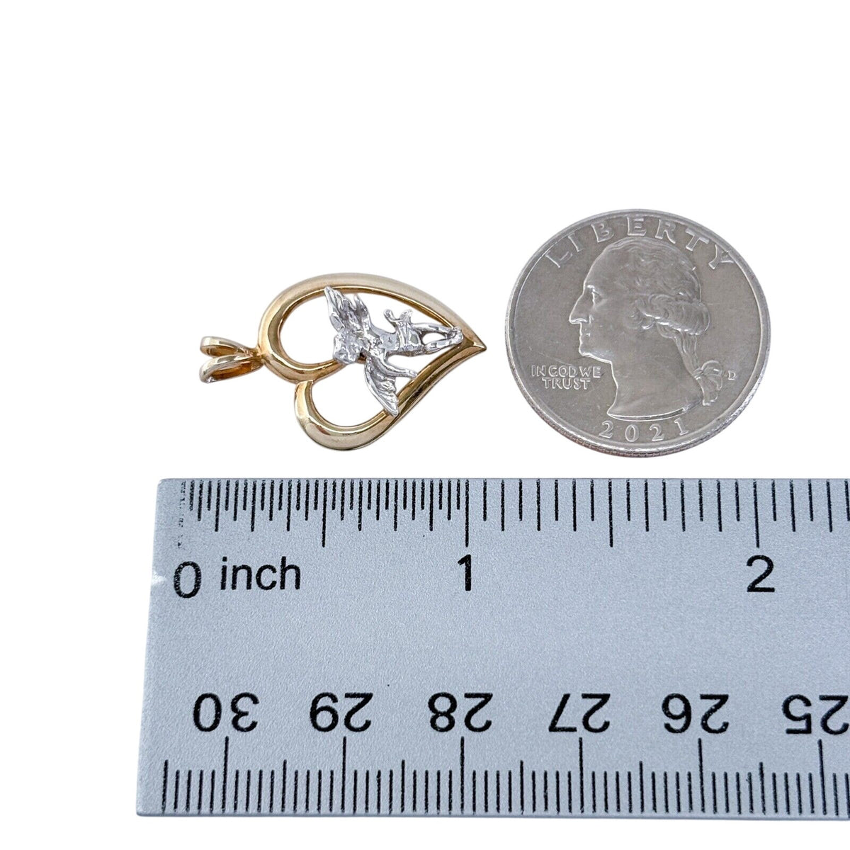 Vintage Sterling Silver 925 Heart and Angel Pendant with Worn Gold Plating