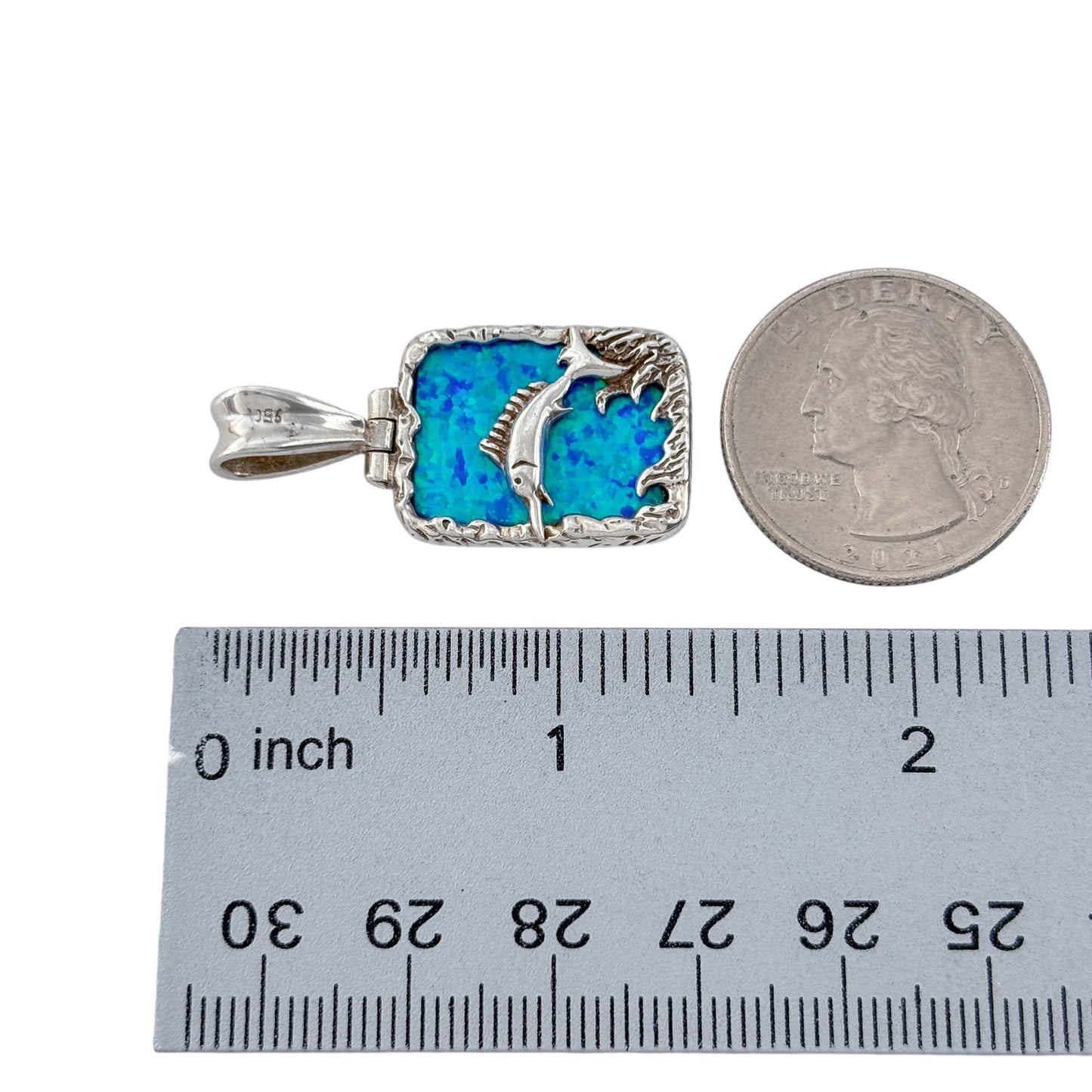 Vintage Sterling Silver 950 Reversible Blue Opal Swordfish Pendant