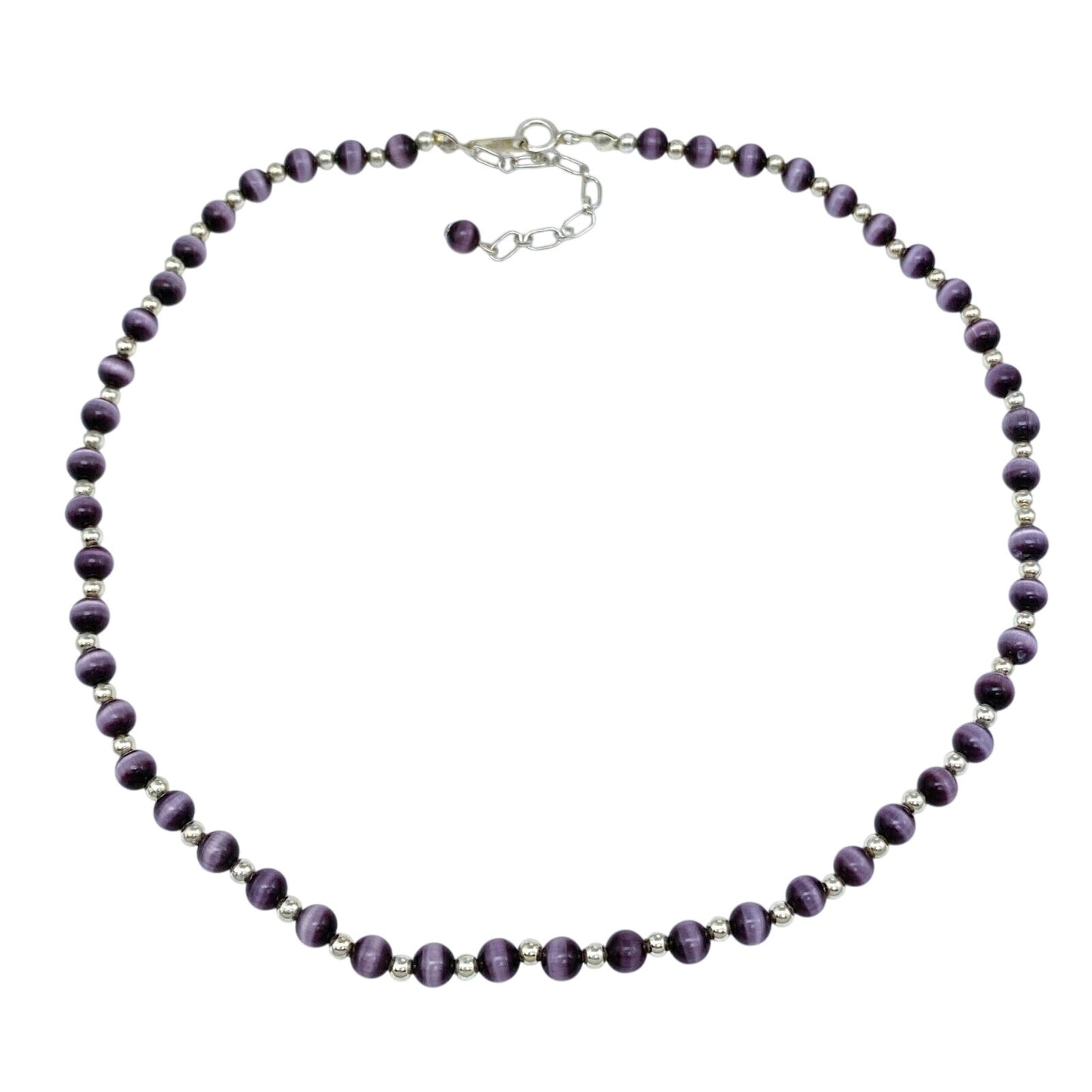 Vintage Sterling Silver 925 Purple Cat’s Eye Necklace 16-17.5"