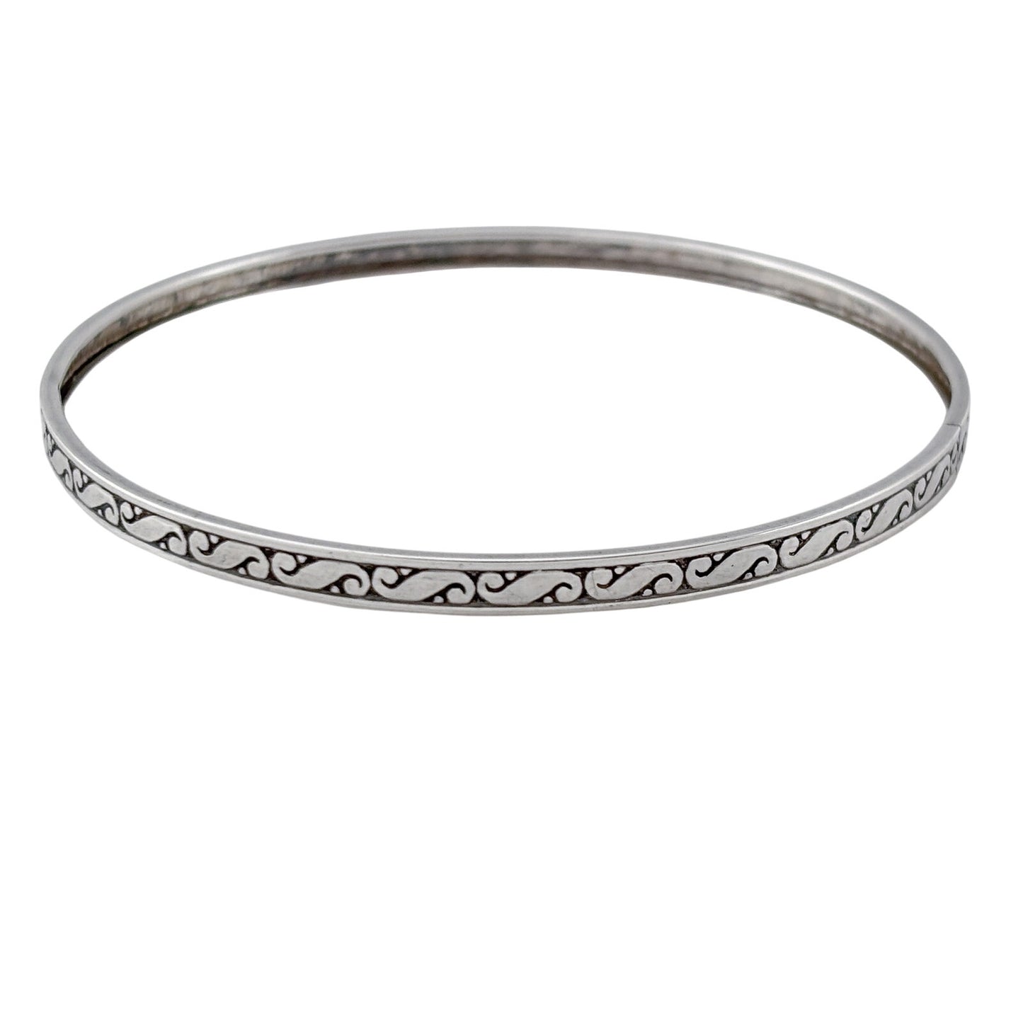 Vintage Sterling Silver 925 Scroll Bangle Bracelet 8"
