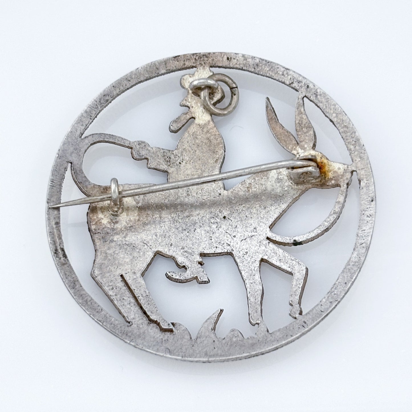Vintage Sterling Silver 925 Donkey Rider Brooch Pendant