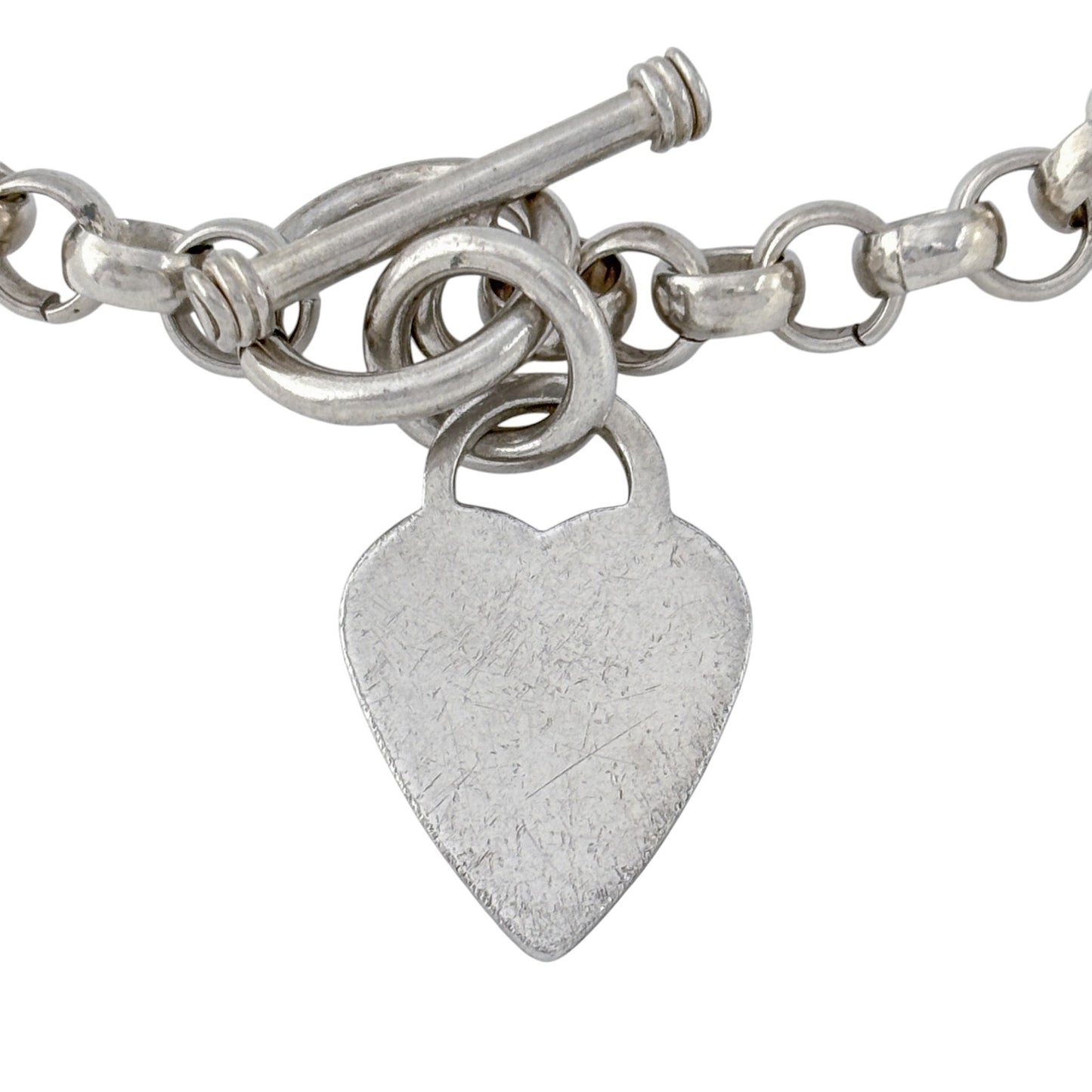 Vintage Sterling Silver 925 Heart Charm Toggle Bracelet 7"