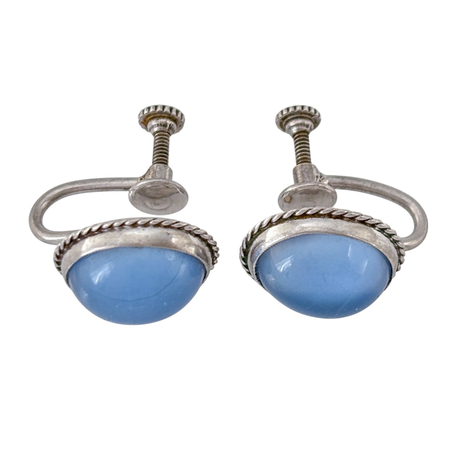 Vintage Sterling Silver 925 Blue Chalcedony Screw Back Earrings