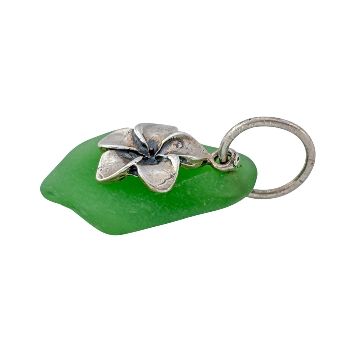 Vintage Sterling Silver 925 Sea Glass Flower Pendant