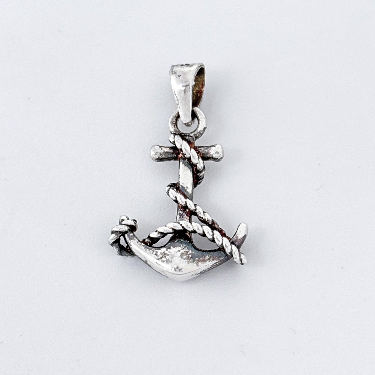 Vintage Sterling Silver 925 Nautical Ship Rope Wrapped Anchor Pendant