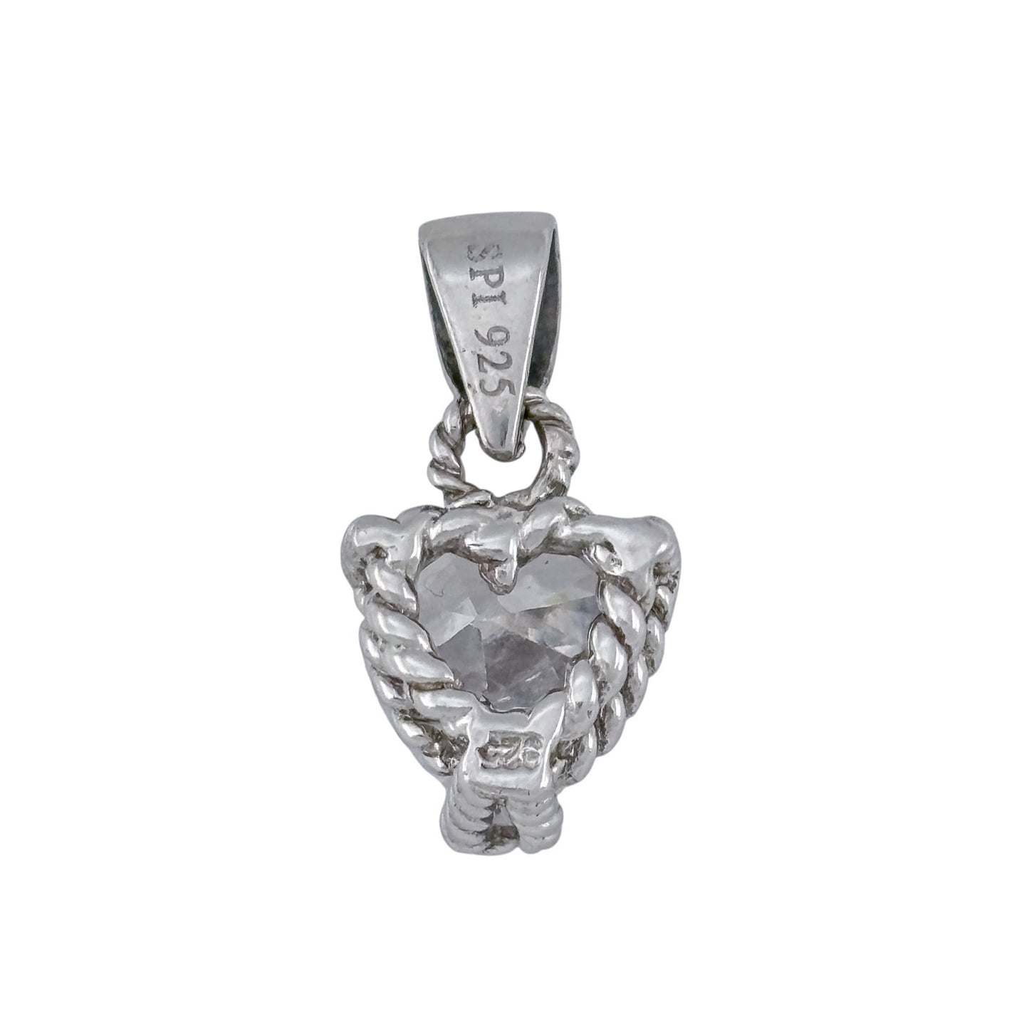 Vintage Sterling Silver 925 Heart Cubic Zirconia Pendant