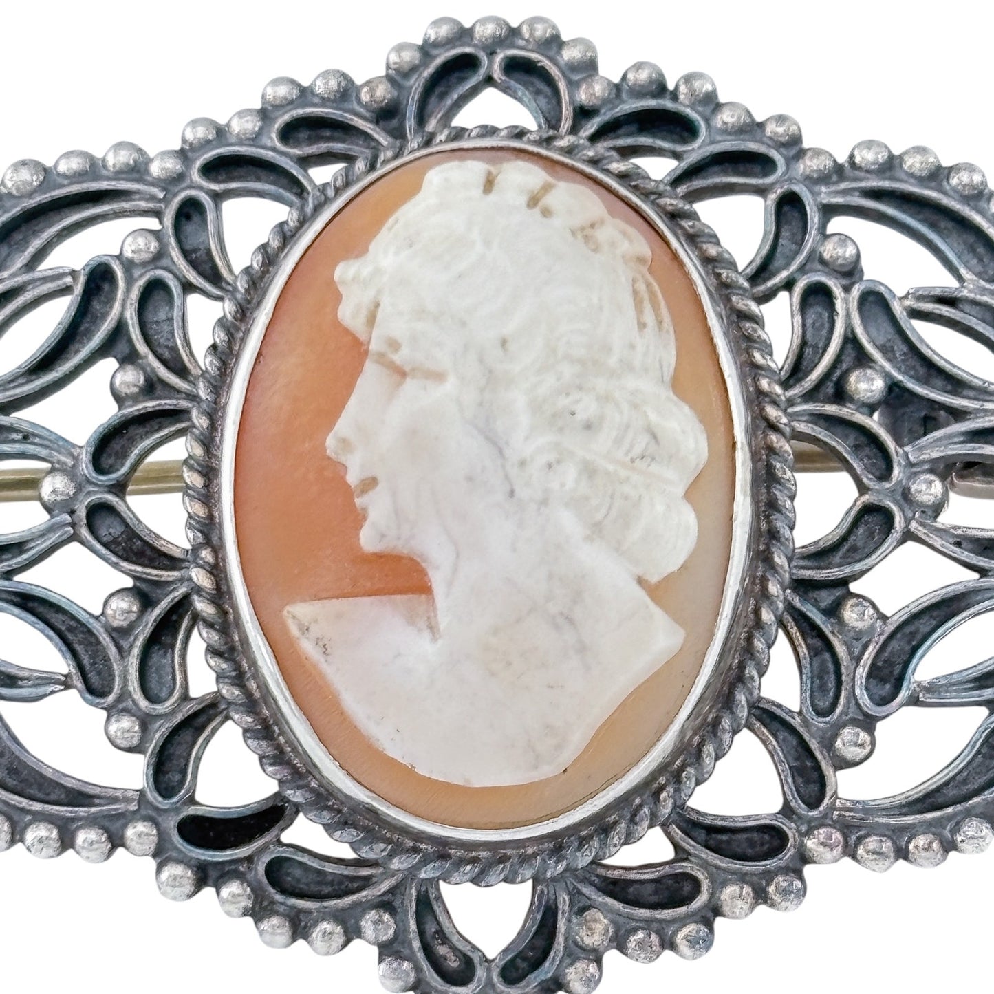 Vintage Sterling Silver 925 Shell Cameo Brooch