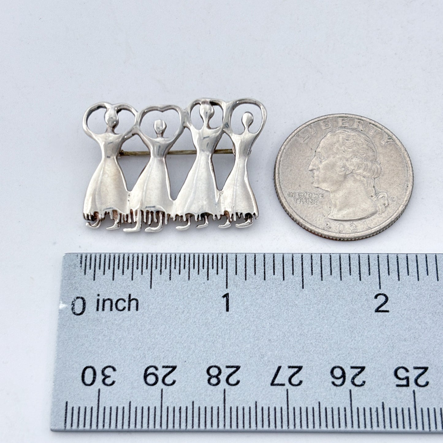 Vintage Sterling Silver 925 Greek Ritual Dancing Figures Brooch
