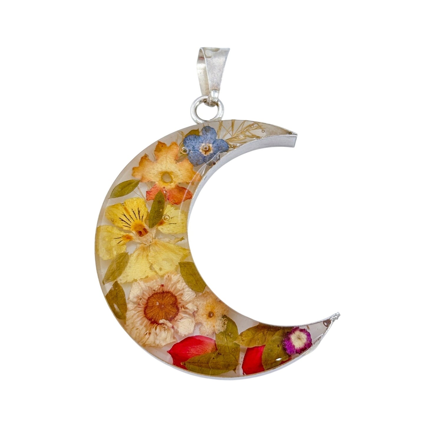 Vintage Sterling Silver 925 Dried Flower Moon Pendant