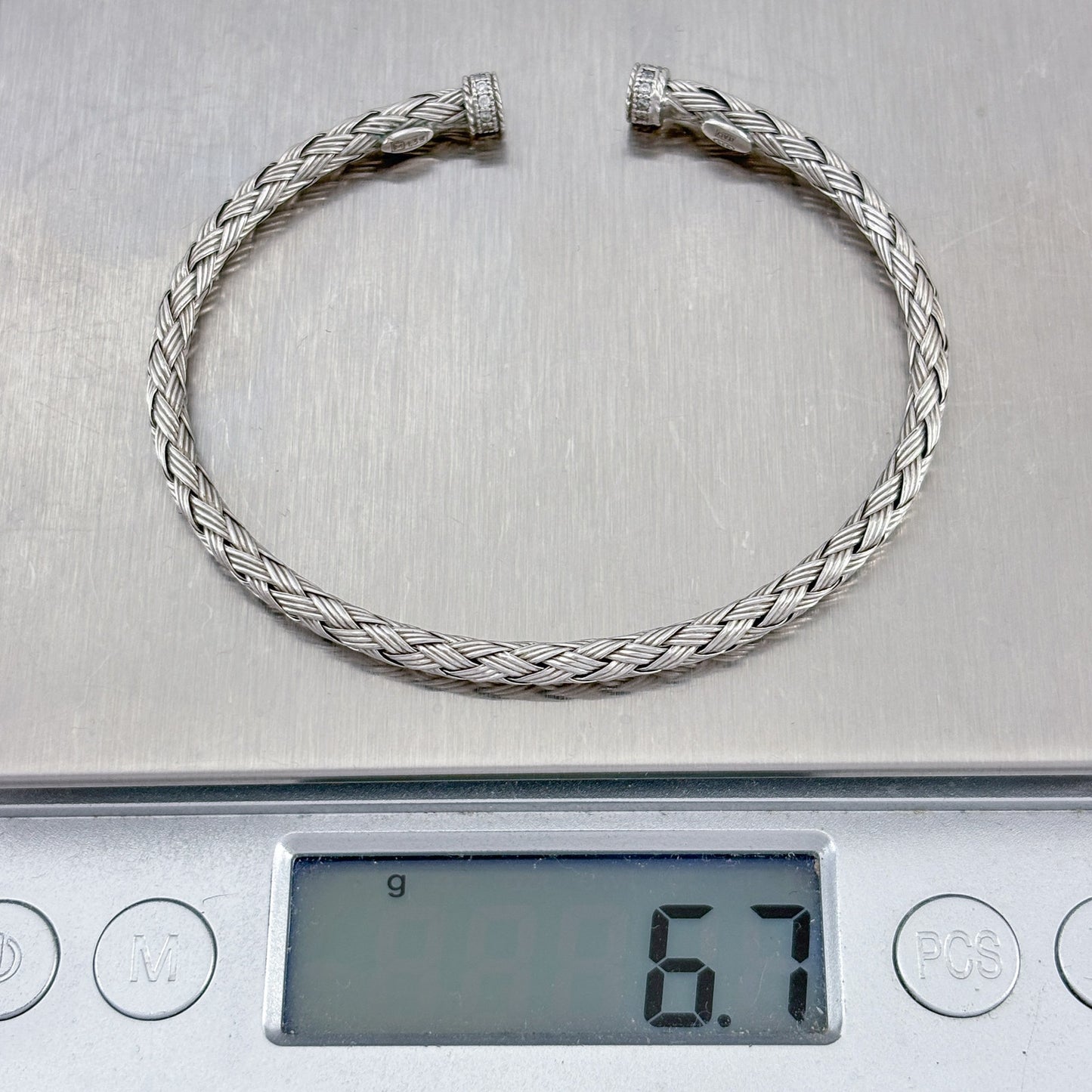 Vintage Sterling Silver 925 Flexible Braided Cuff Bracelet 6.75"
