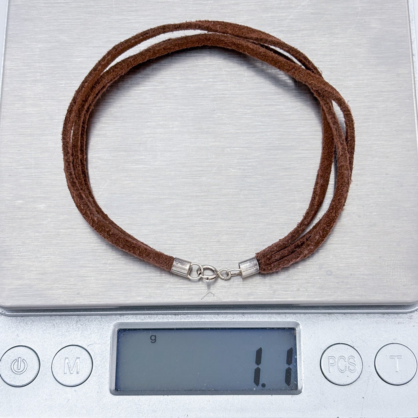 Vintage Sterling Silver 925 Brown Suede Bracelet 7.5"