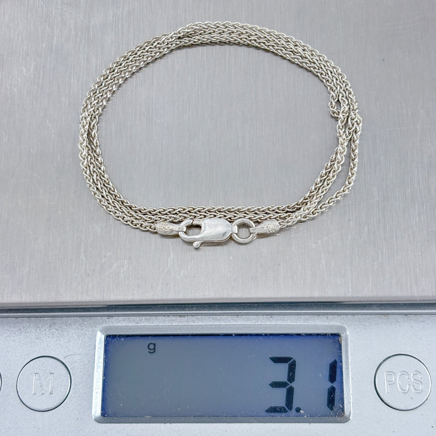 Vintage Italy Sterling Silver 925 Wheat/Spiga Chain Necklace 16"