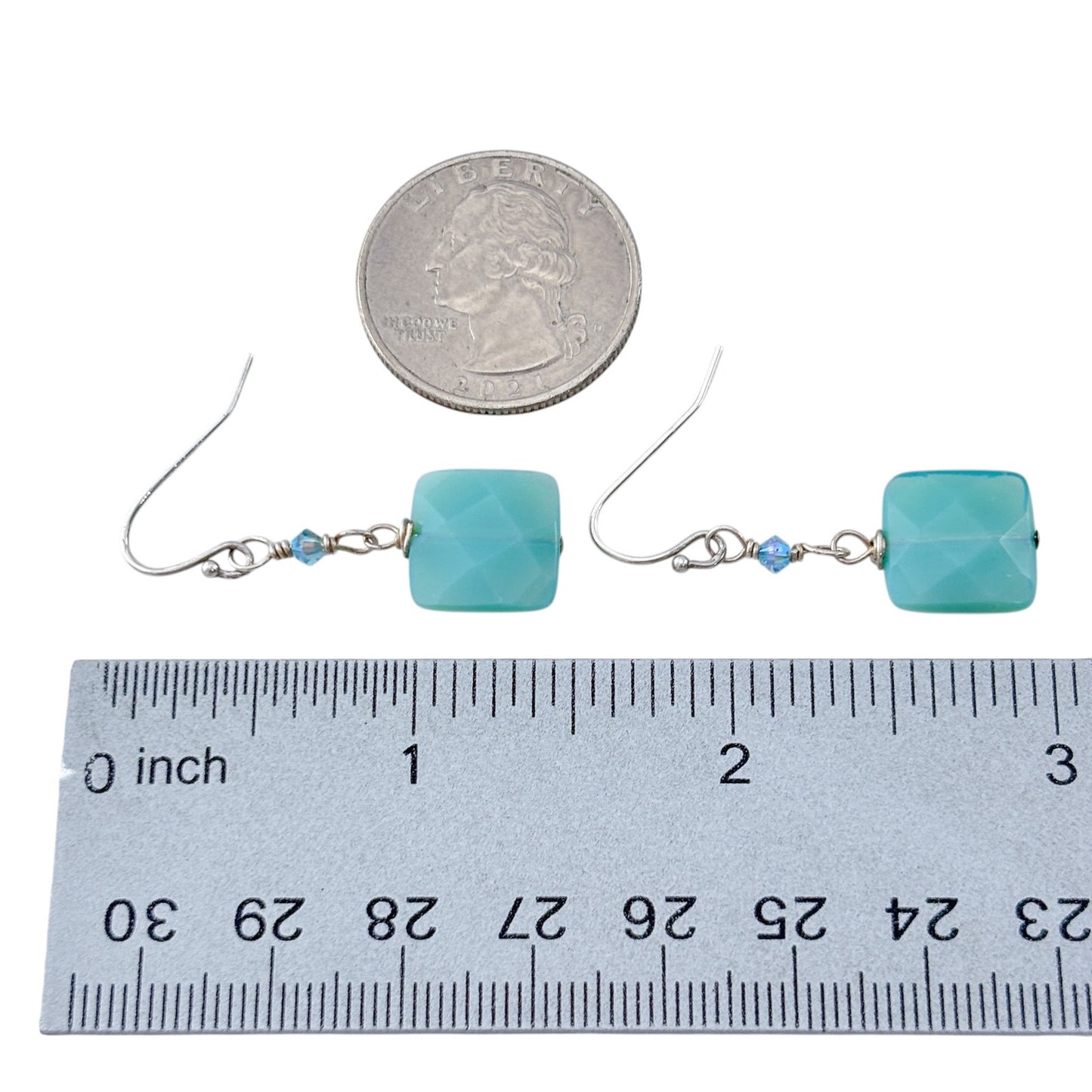 Vintage Sterling Silver 925 Crystal & Glass Square Bead Dangle Earrings