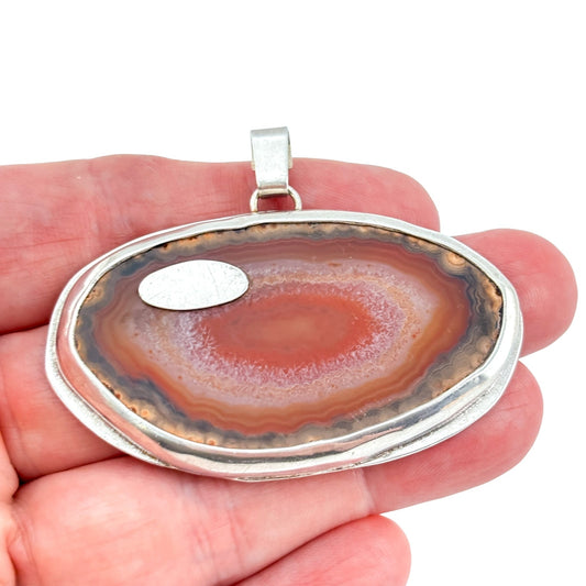 Vintage Sterling Silver 925 Red Banded Agate Pendant