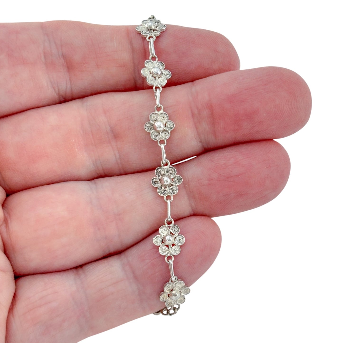Vintage Sterling Silver 925 Flower Bracelet 7.5"