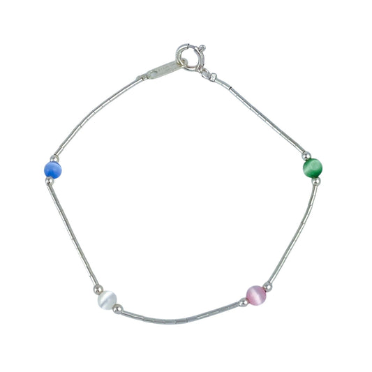 Vintage Sterling Silver 925 Multicolor Cat’s Eye Bracelet 7"
