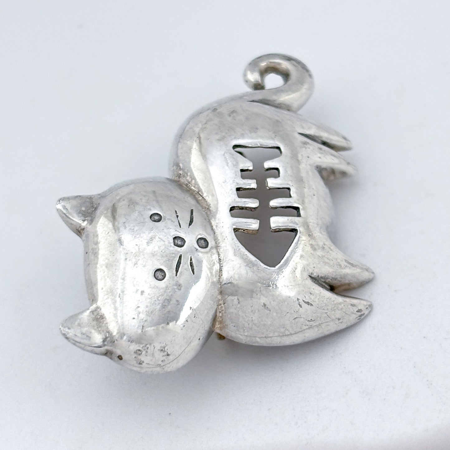 Vintage Boma Sterling Silver 925 Cutout Fish Cat Brooch