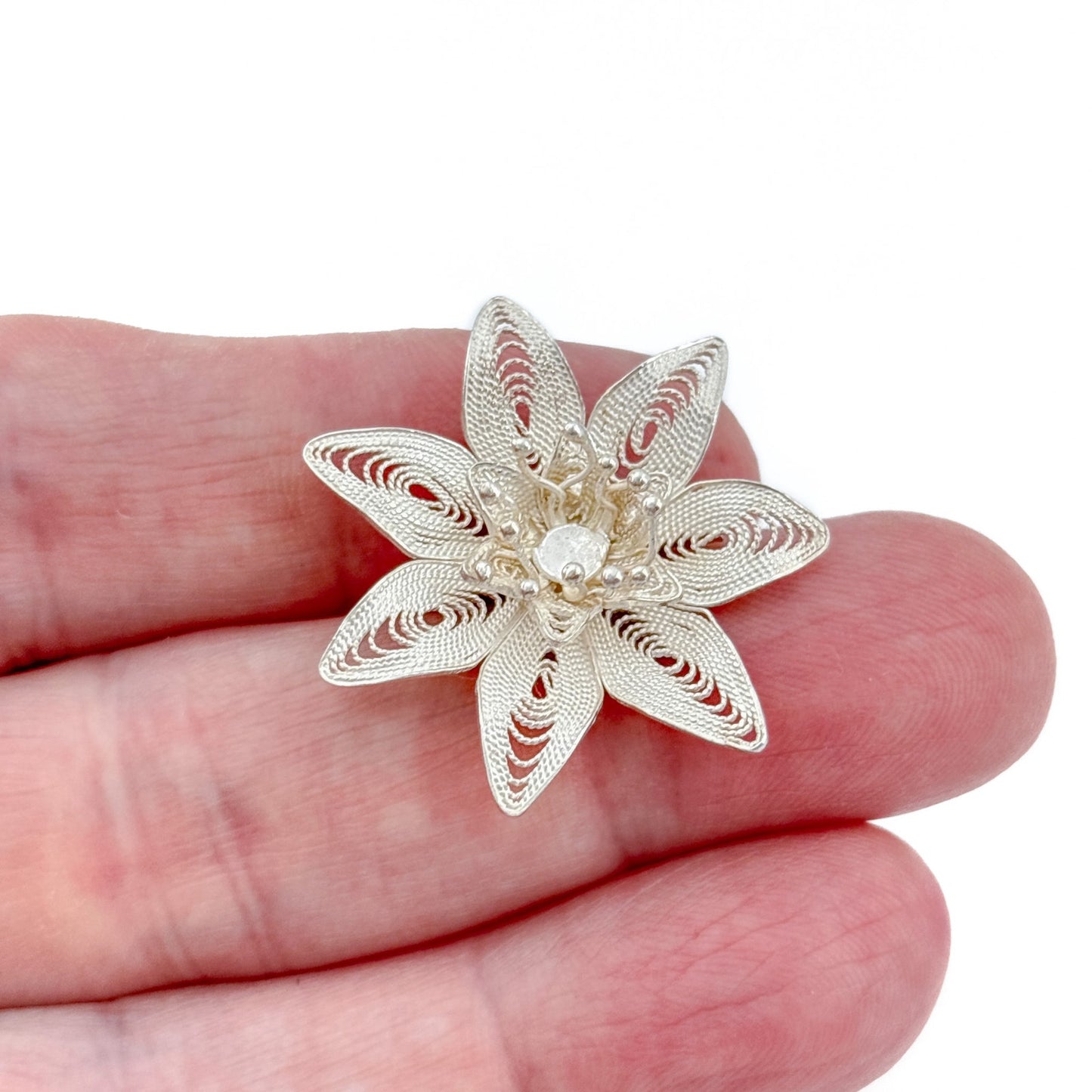 Vintage Sterling Silver 925 Filigree Flower Brooch