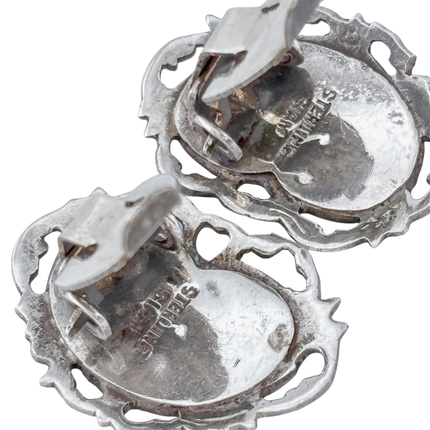 Vintage Sterling Silver 925 Black Siam Dancer Clip On Earrings