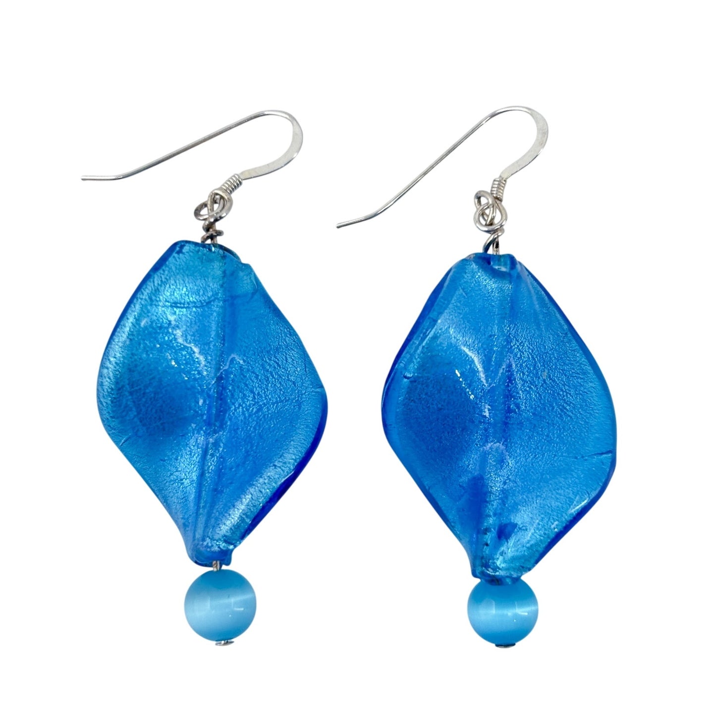 Vintage Sterling Silver 925 Blue Glass Dangle Earrings