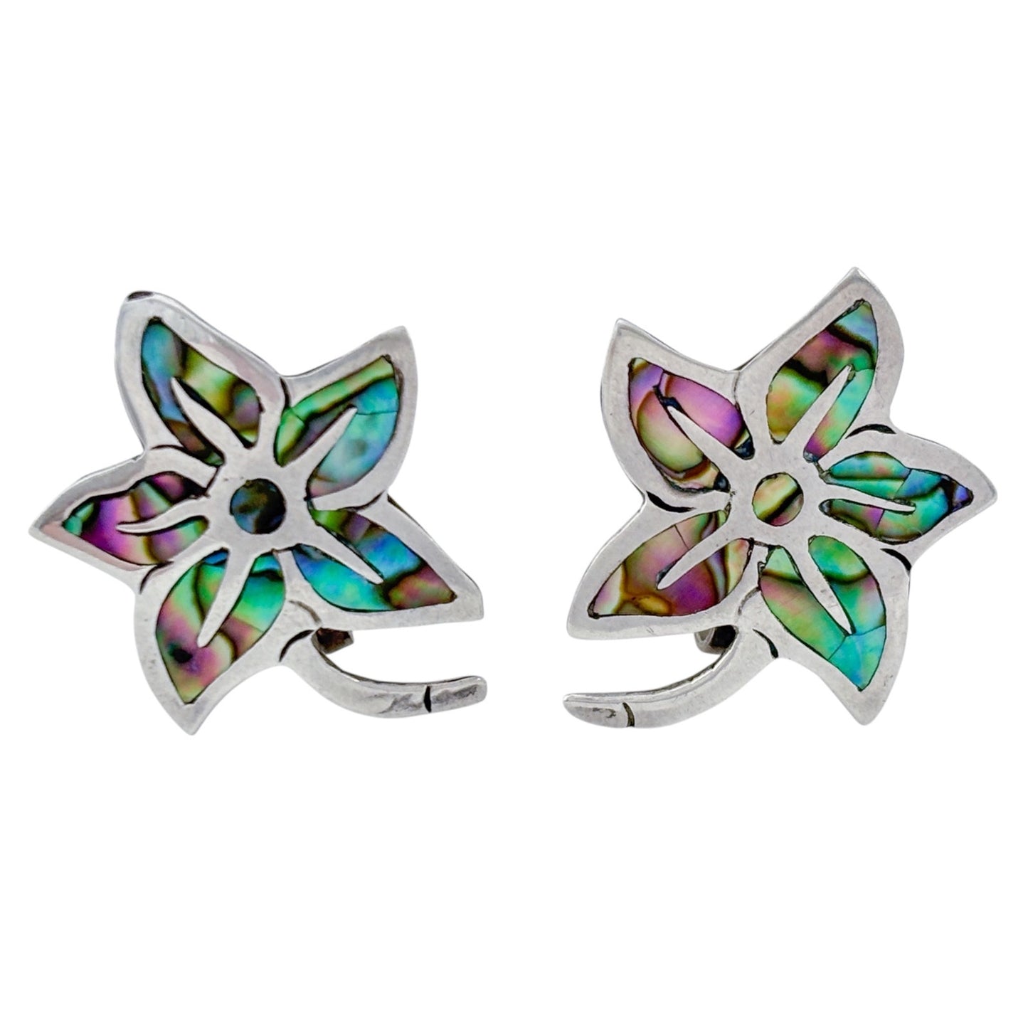 Vintage Mexico Taxco Sterling Silver 925 Abalone Flower Screwback Earrings