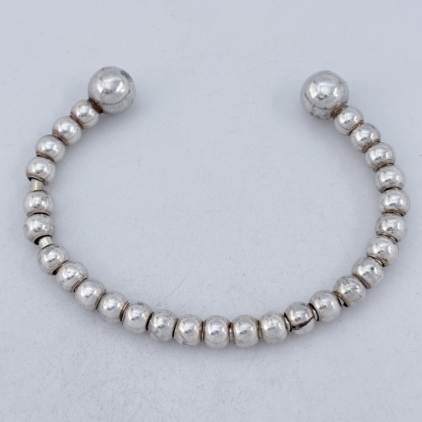 Vintage Sterling Silver 925 Beaded Cuff Bracelet 7"