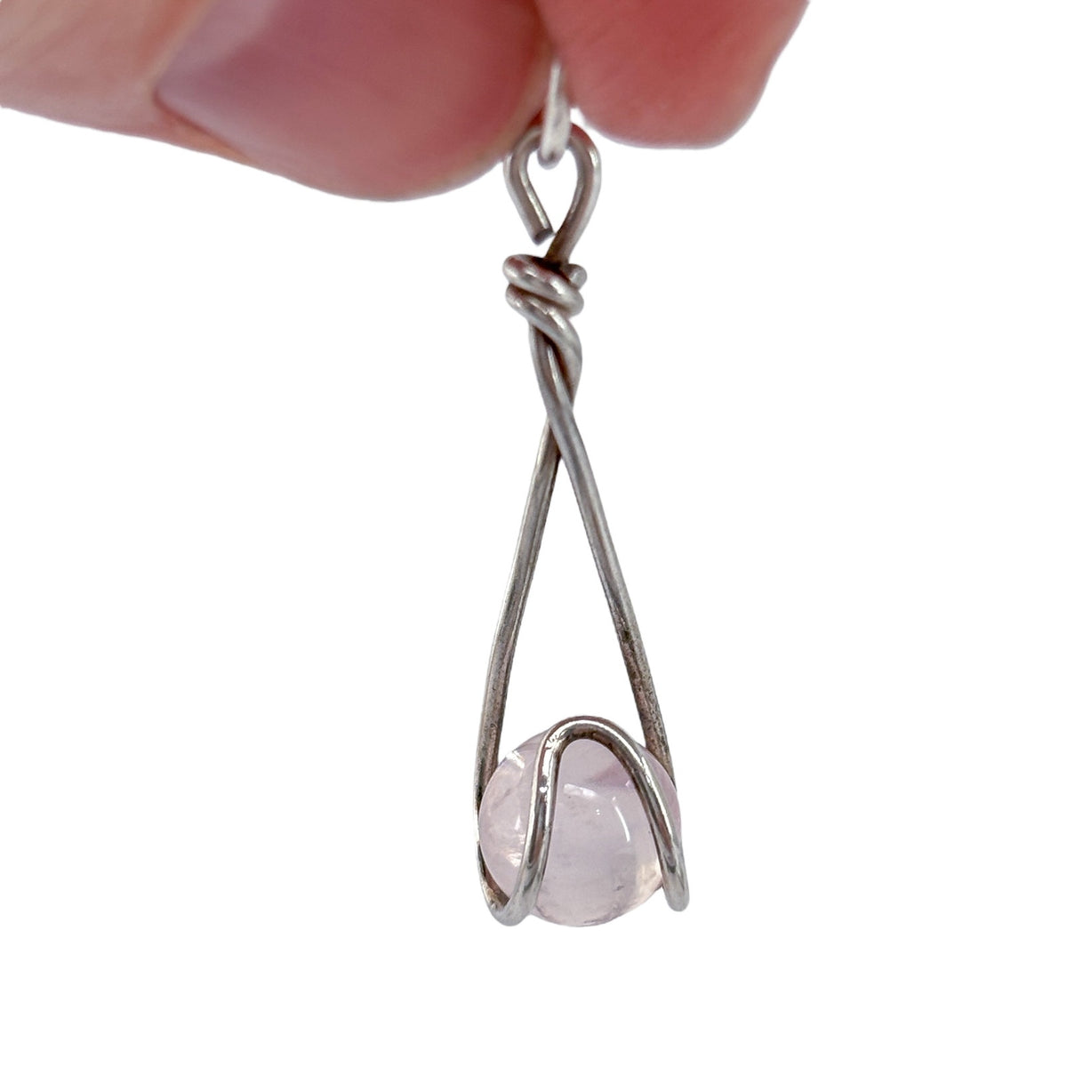 Rose Quartz Sphere Pendant Silver Tone | Wire Wrapped Crystal Charm