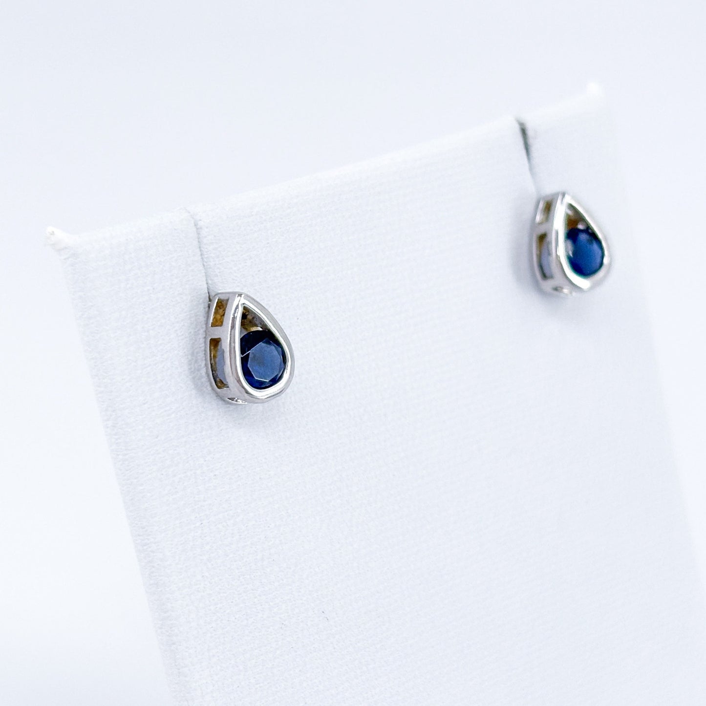 Blue Cubic Zirconia Teardrop Stud Earrings | Vintage Sterling Silver 925