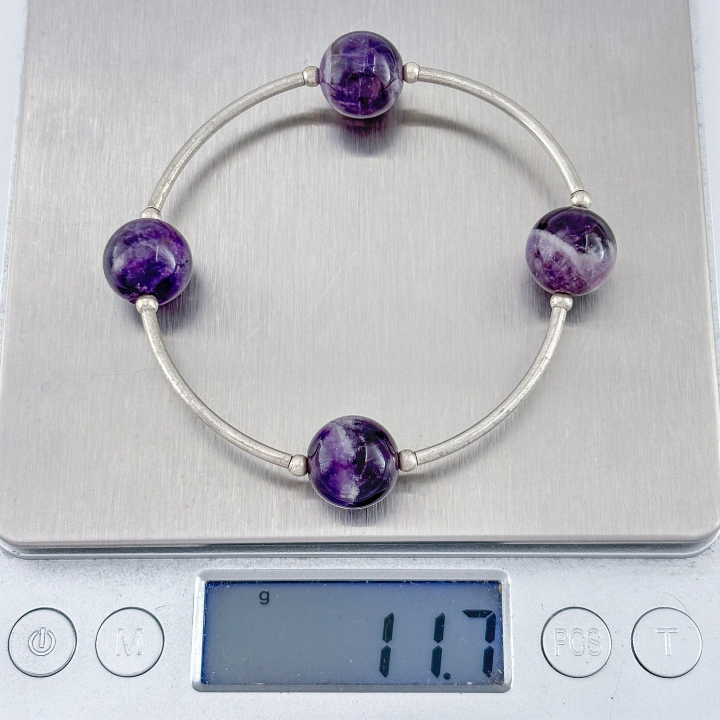 Vintage Sterling Silver 925 Amethyst Stretch Bracelet 6.75"