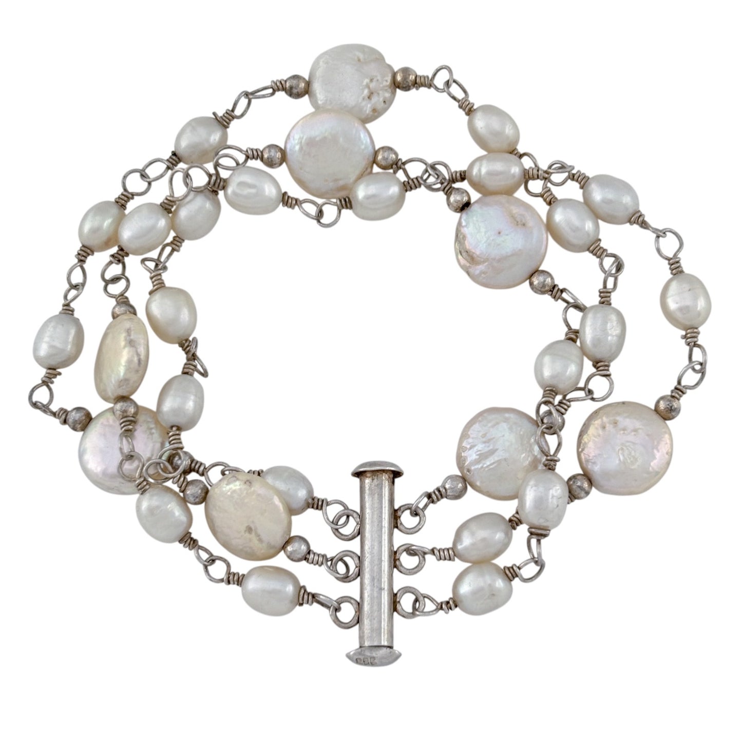 Vintage Sterling Silver 925 Freshwater Pearl Bracelet 7"