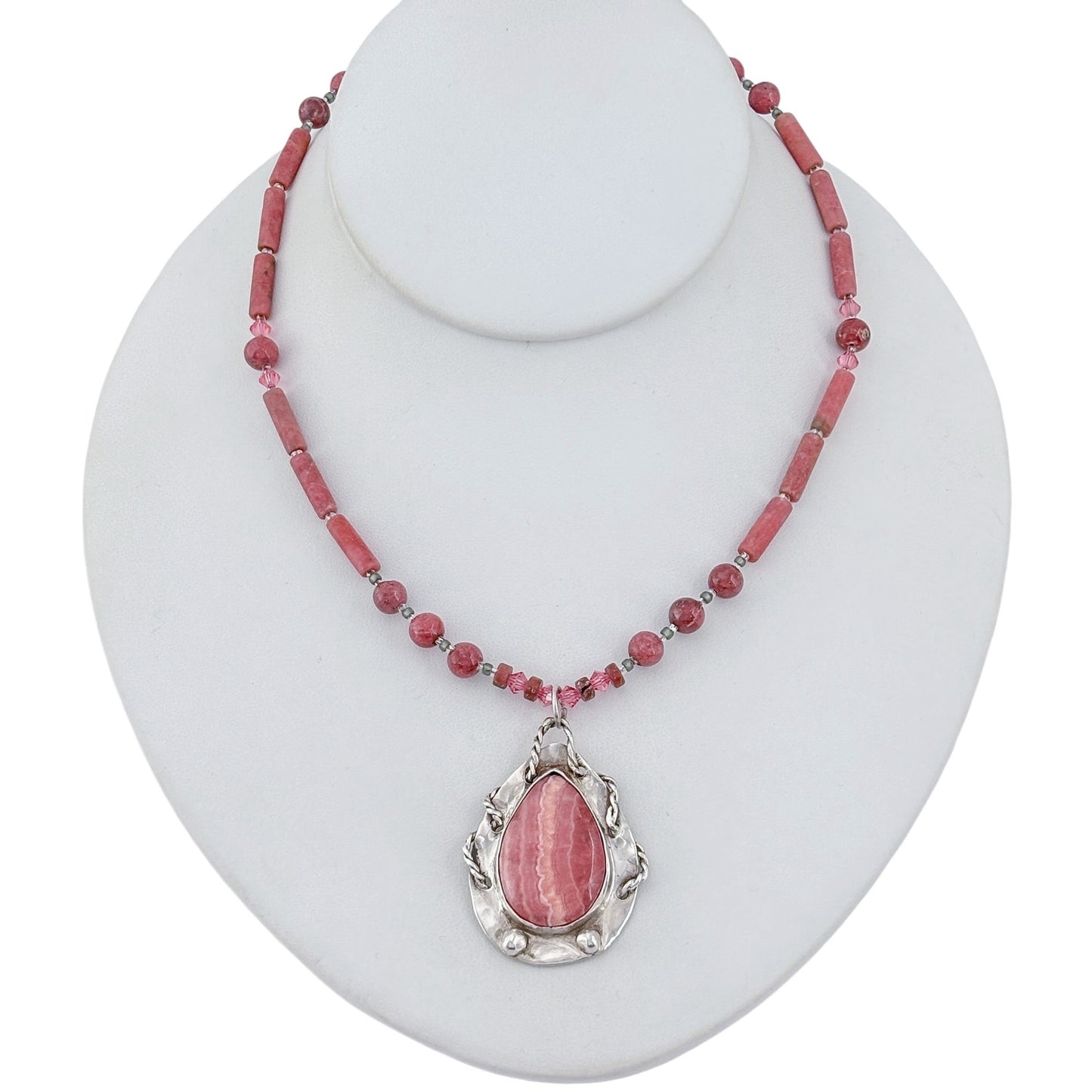 Vintage Sterling Silver 925 Rhodochrosite Pendant Necklace 16"