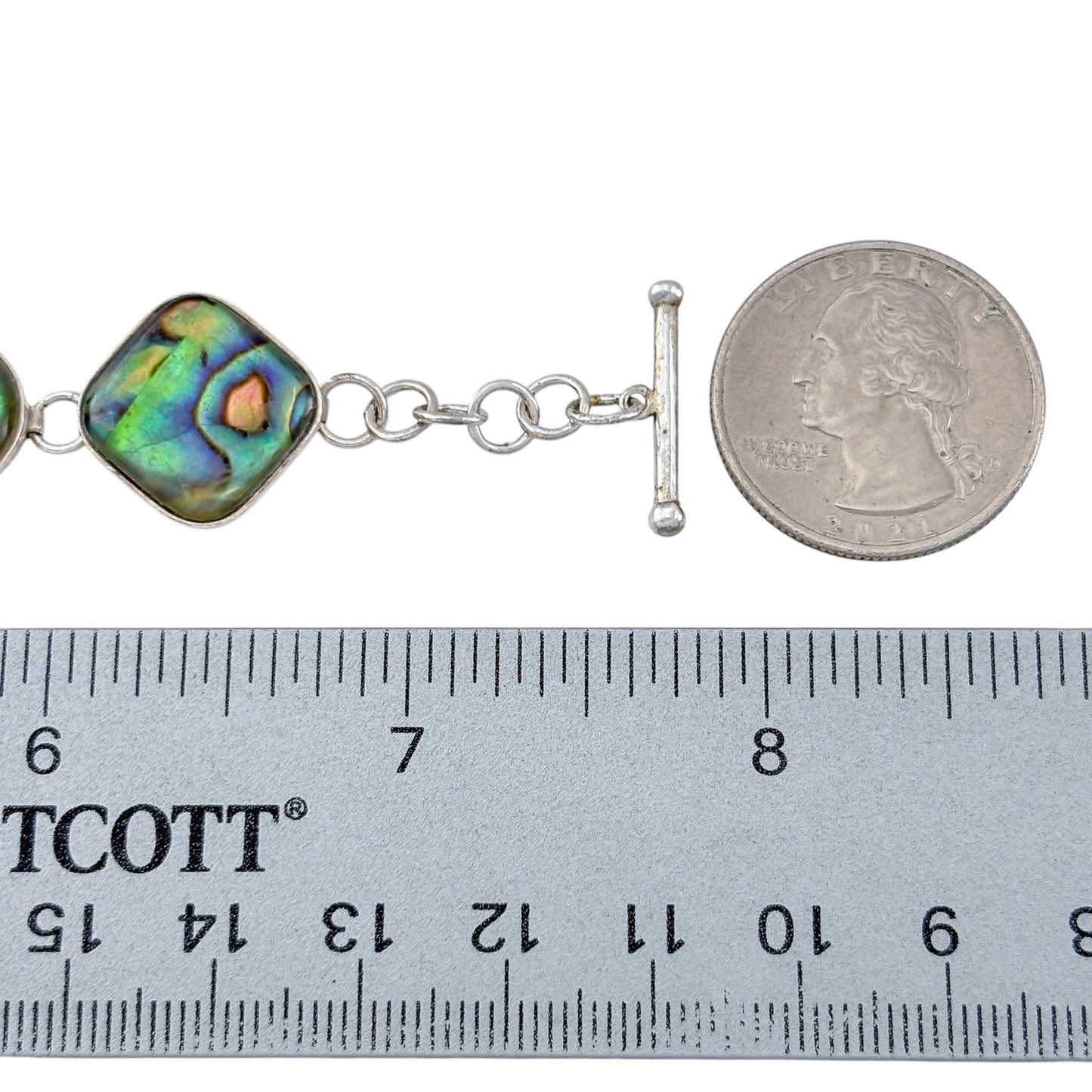 Vintage Sterling Silver 925 Abalone Link Bracelet 7”-7.75”