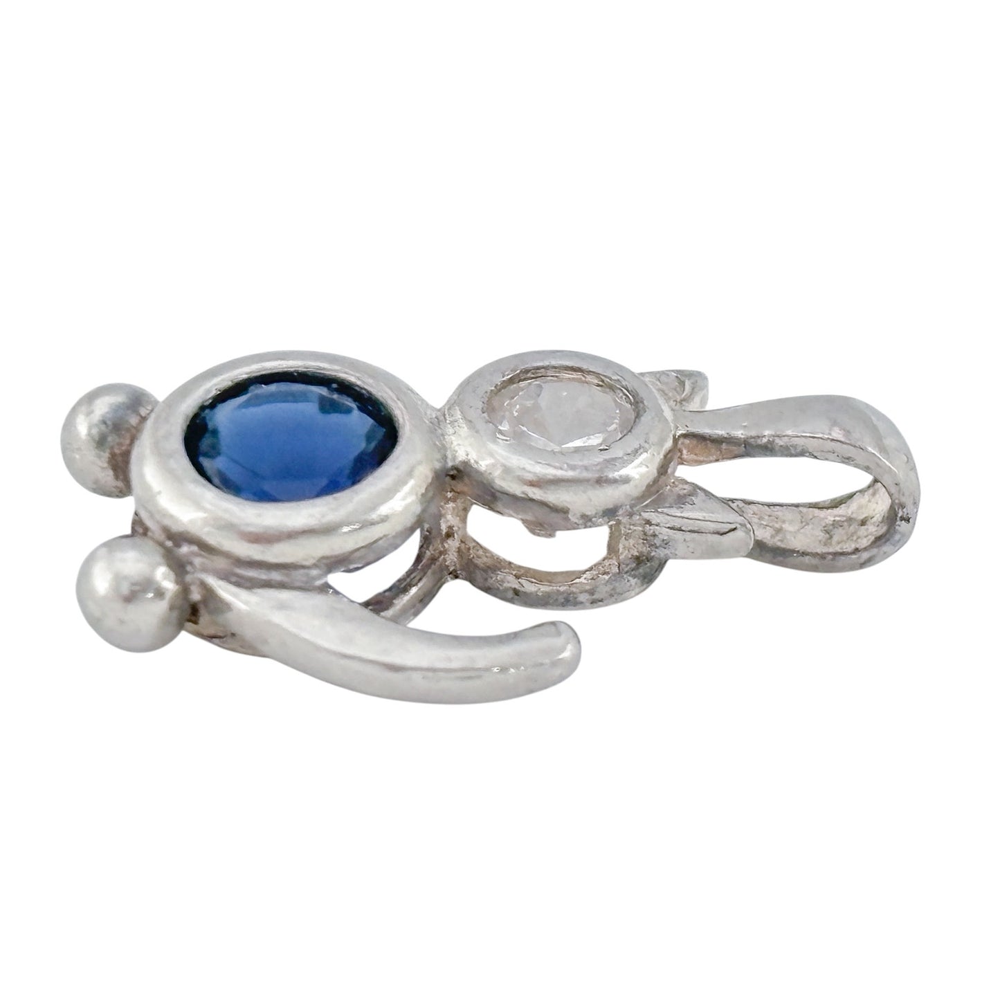 Vintage Sterling Silver 925 Blue Cubic Zirconia Cat Charm