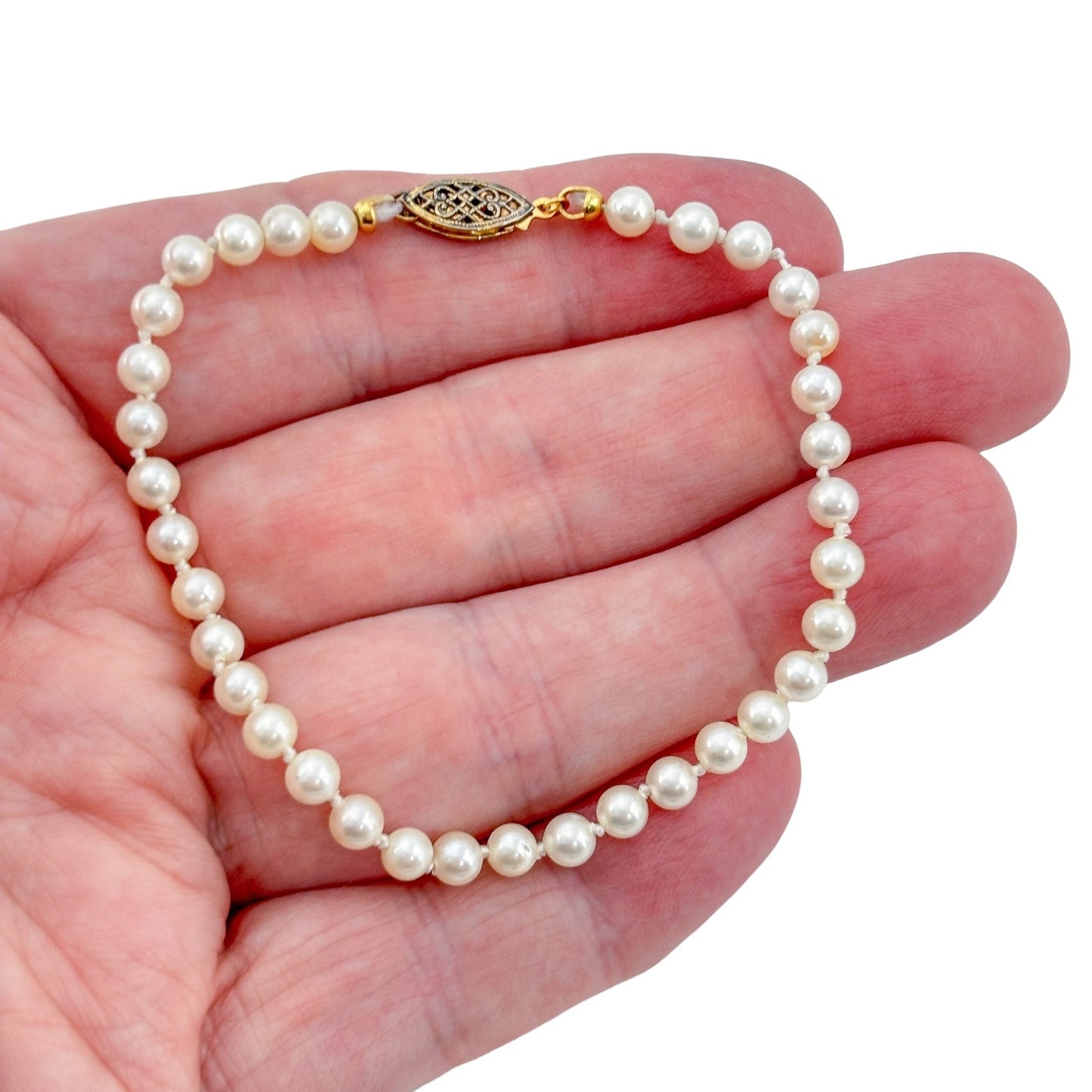 Vintage Gold-Tone Sterling Silver 925 Pearl Bracelet 7.5"