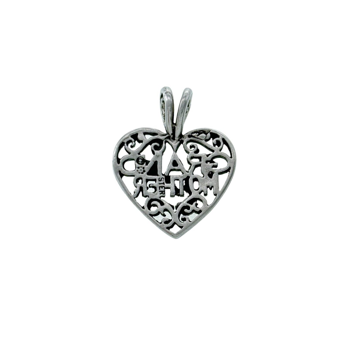 Vintage Sterling Silver 925 Filigree Heart "Grandmother" Pendant