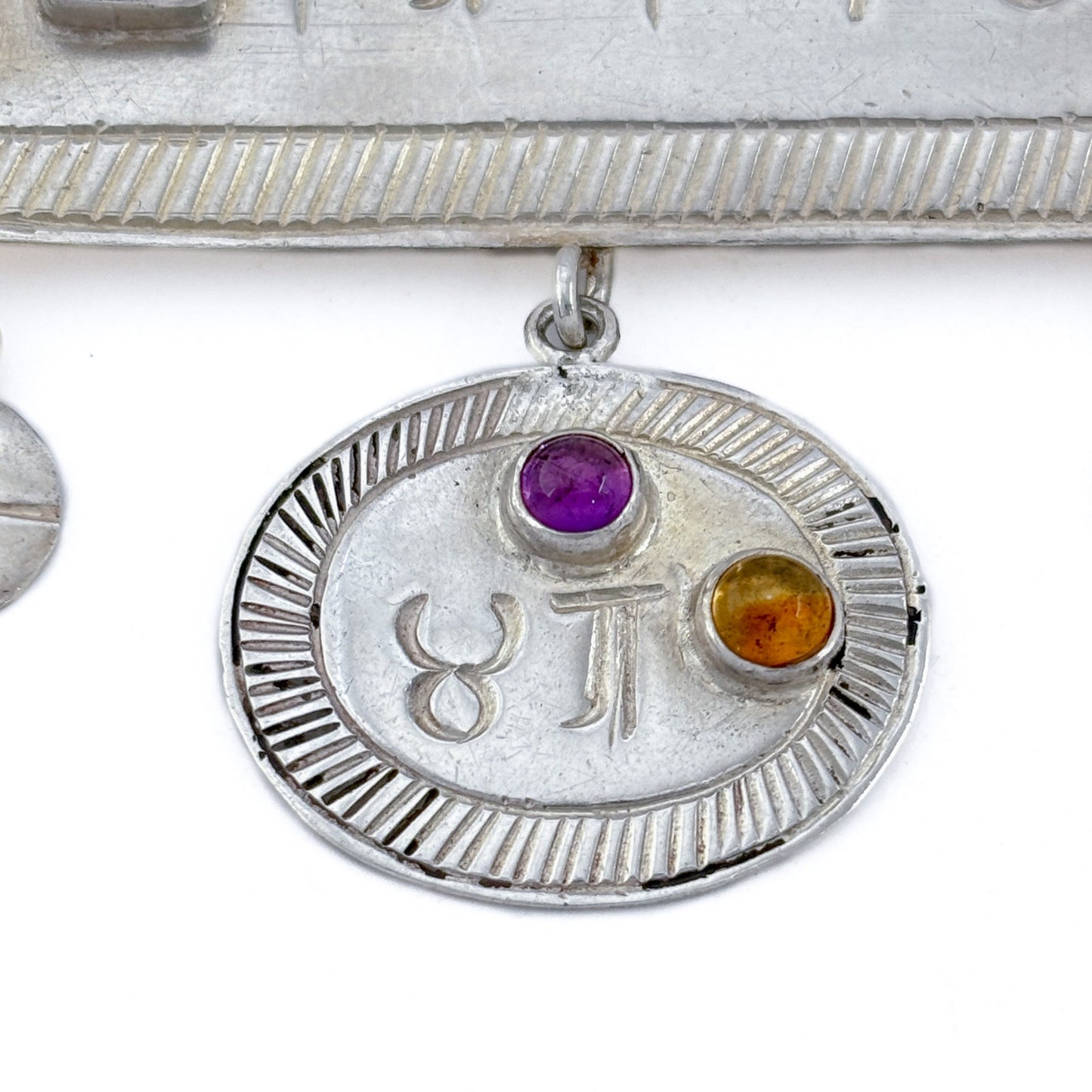Vintage Sterling Silver 925 Gemstone Symbol Pendant Brooch
